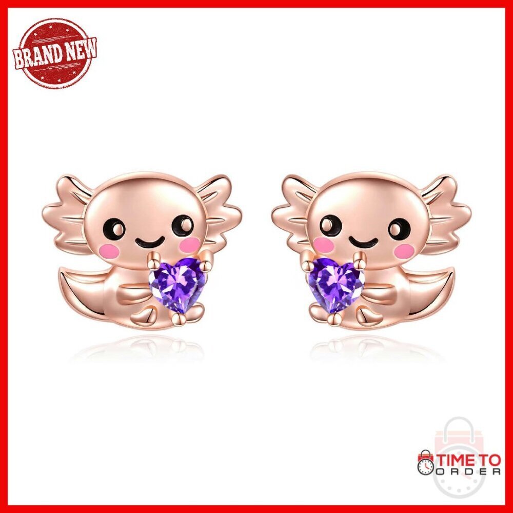 Sterling Silver Axolotl Stud Earrings Hypoallergenic Cute Animal Jewelry